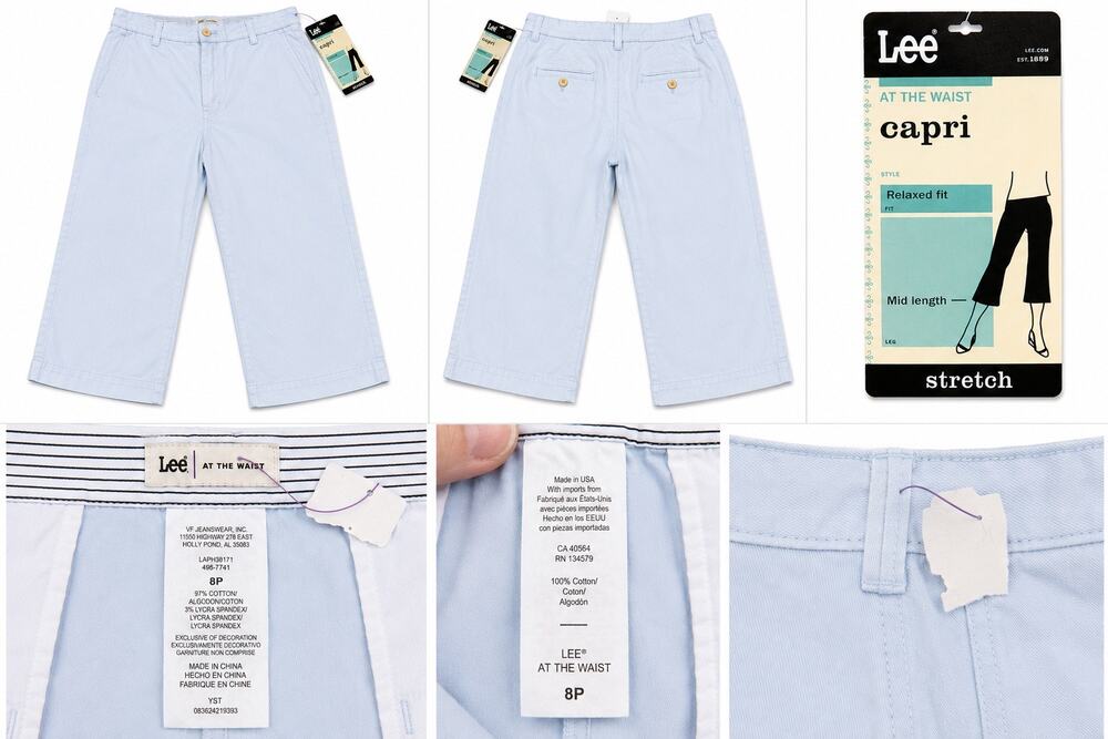 NWT Lee At the Waist Relaxed Fit Capri Pants Light Blue Size 8P